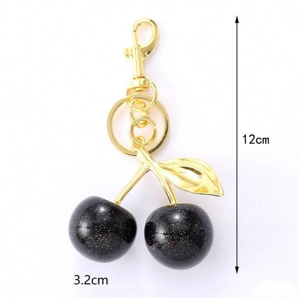 Gold and Pink Cherry Bag Charm - Picture 3 of 3